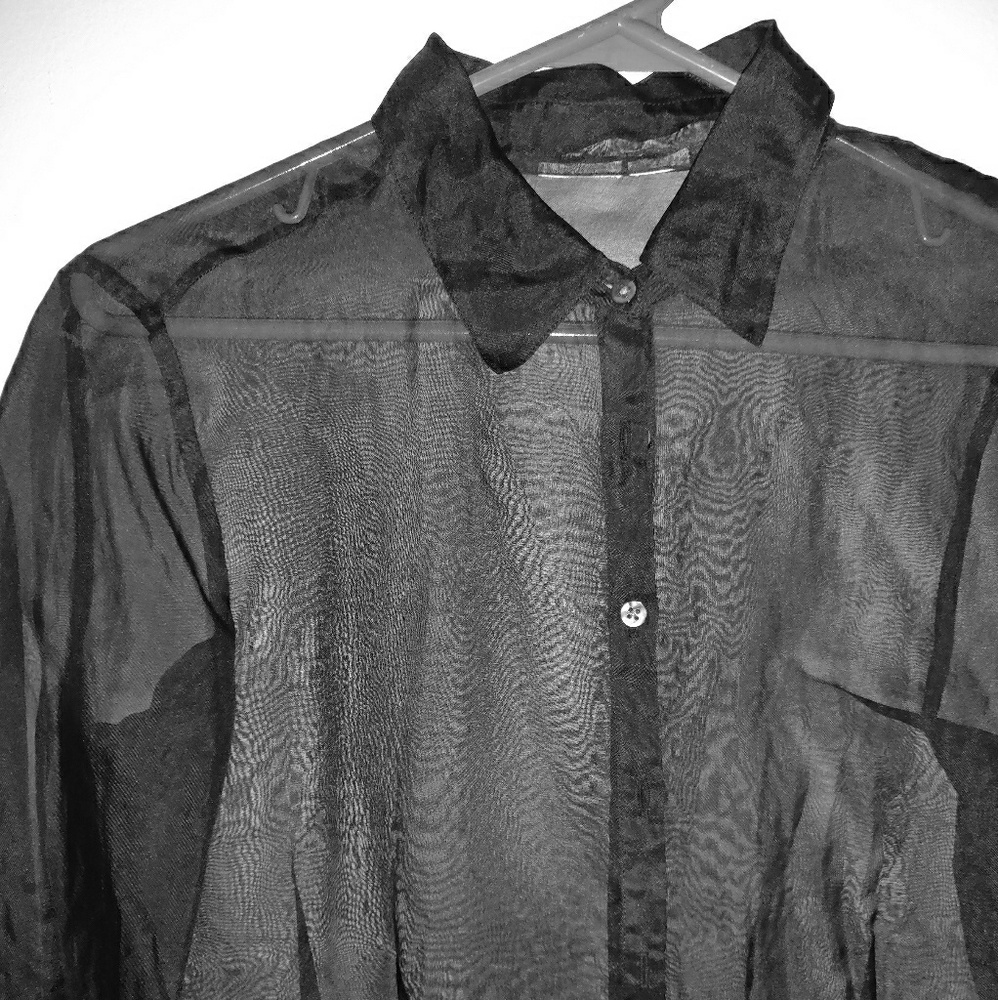 Sheer black button down